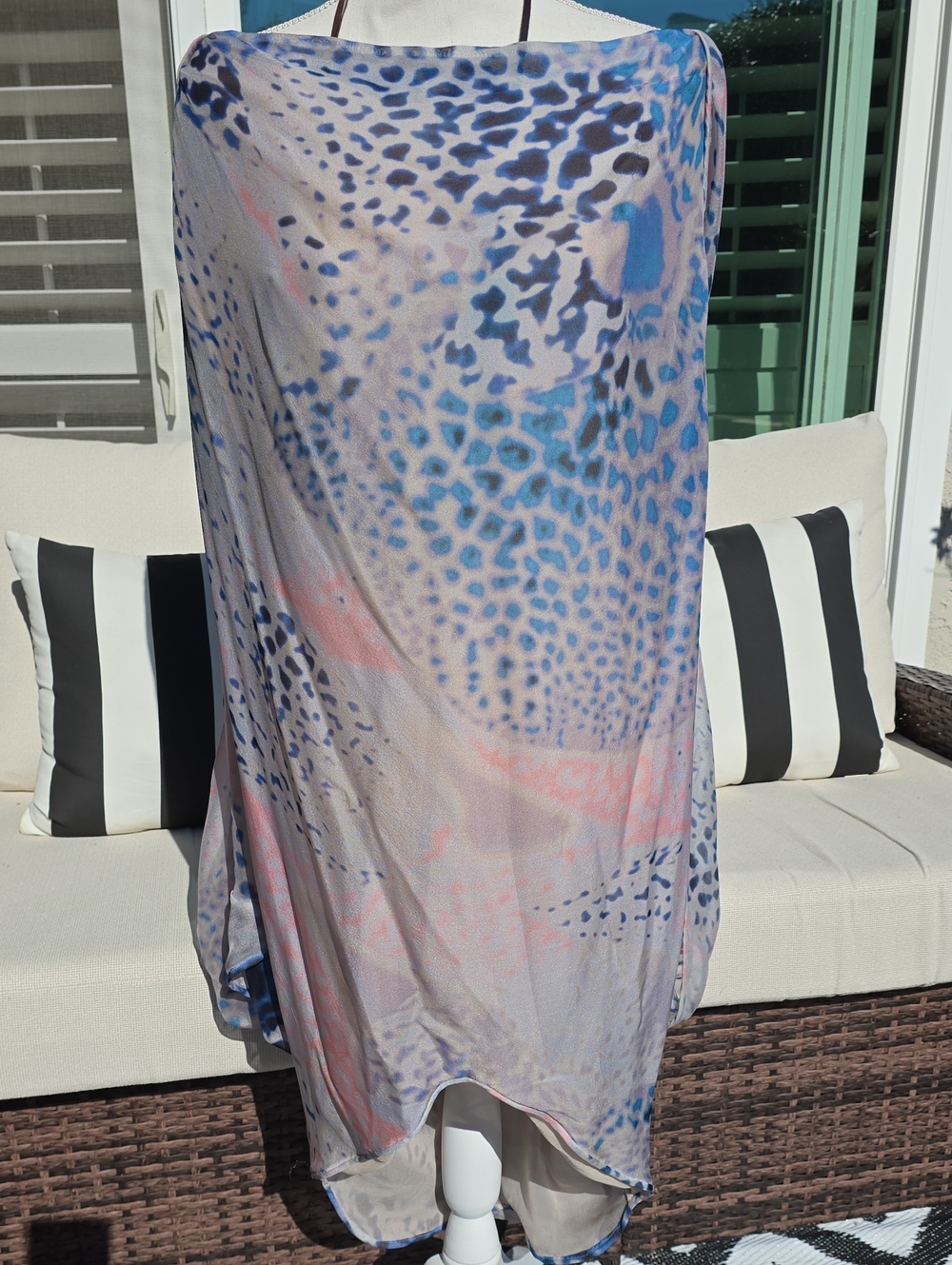 Halston Heritage Sheer Scarf Tunic/Kaftan  in Soft Blue and Blush